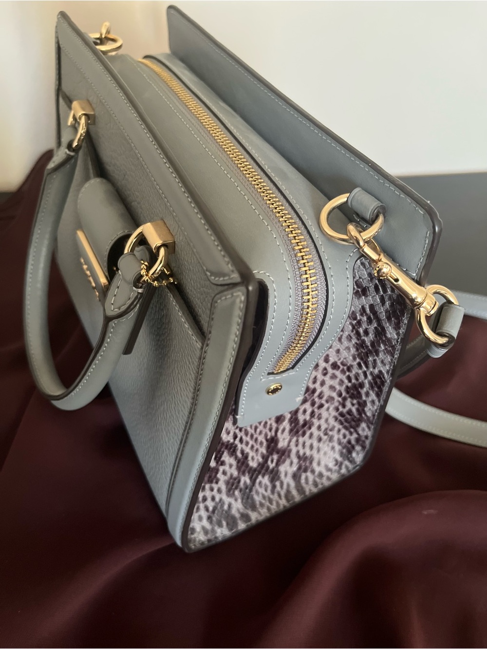 Coach Pebbled Leather Satchel in Gray with Gold Hardware - Picture 5 of 5